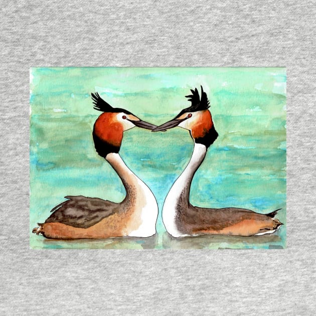 Great crested grebes in love by HandLu